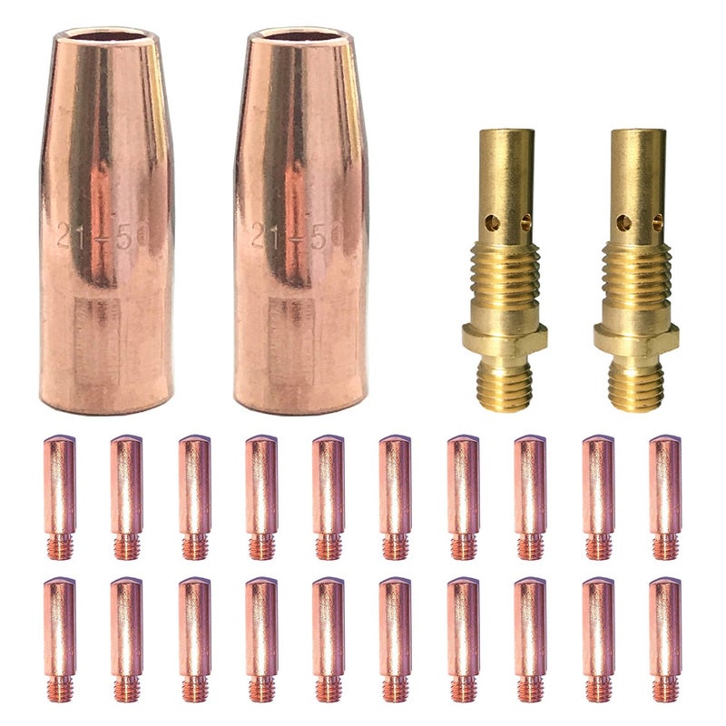Zinger Mig Welding gun accessory 0.035" kit for Lincoln Magnum 100L or Tweco Mini/#1 Mig gun: 20pcs Contact Tips 11-35 0.035" + 2pcs gas nozzles 21-50 1/2" + 2pcs gas diffusers 35-50 - Image 1